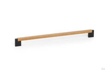 Länglicher Möbelgriff Duo Mini 320, Eichenholz mit schwarzem Aluminium