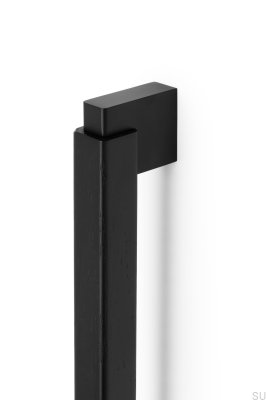 Länglicher doppelseitiger Möbelgriff Duo Big 960, Holz, Schwarz mit schwarzem Aluminium