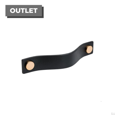 Verlängerter Möbelgriff Loop 128, Leder schwarz mit Kupfer