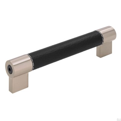Länglicher Möbelgriff H170 128 Metall mit schwarzem Leder