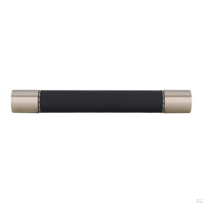 Länglicher Möbelgriff H170 128 Metall mit schwarzem Leder