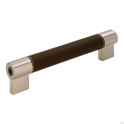 Länglicher Möbelgriff H170 128 Metall mit braunem Leder