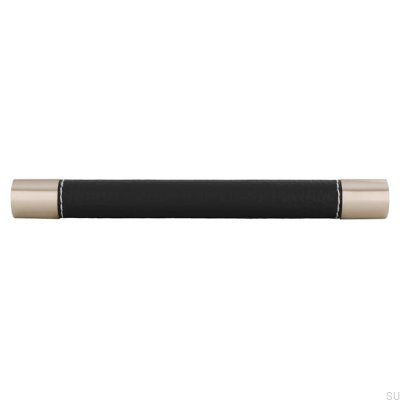 Länglicher Möbelgriff H170 160 Metall mit schwarzem Leder