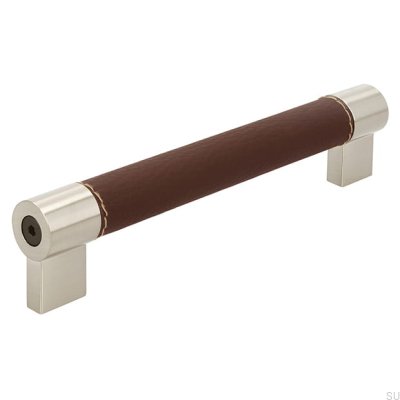 Länglicher Möbelgriff H170 160 Metall mit braunem Leder