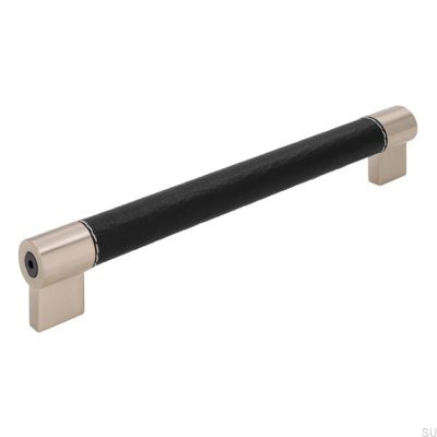 Länglicher Möbelgriff H170 192 Metall mit schwarzem Leder