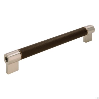 Länglicher Möbelgriff H170 192 Metall mit braunem Leder