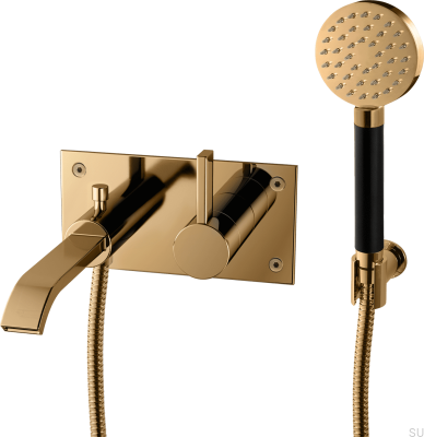 Wand-Thermostat-Badewannenarmatur ARM036, poliertes Messing, unlackiert mit Schwarz