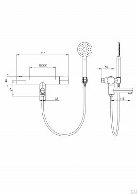 Thermostatischer Wand-Badewannenhahn ARM026-150, poliertes Messing, unlackiert