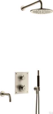 Duschset mit thermostatischem Druckhahn und Badewannenauslauf BOX7368 ED2 Messing gebürstetes Nickel