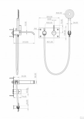 Wandmontierter Thermostat-Badewannenhahn ARM036, gebürstetes Nickelmessing