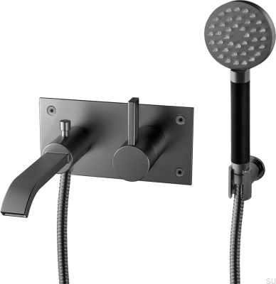 Wand-Thermostat-Badewannenarmatur ARM036 Messing Schwarz Chrom gebürstet