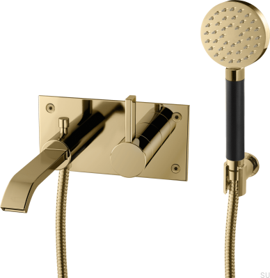 Wandmontierter thermostatischer Badewannenhahn ARM036, honiggoldenes Messing