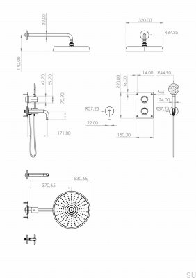 Duschset ARM7368 ED2 Messing poliert unlackiert