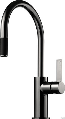Küchenarmatur mit ausziehbarem Auslauf ARM375, Messing, Schwarzchrom