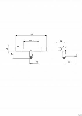 Wandmontierter thermostatischer Badewannenhahn ARM022-150 Mattschwarzes Messing
