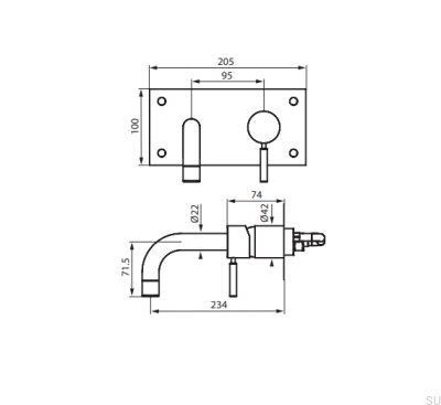 Waschtischarmatur 230 BOX008 Messing verchromt