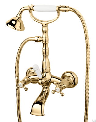 Klassischer Badewannenhahn mit Duschkopf FBLV023-150, poliertes Messing, unlackiert