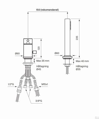 Badewannenarmatur mit Duschkopf BI048, mattschwarzes Messing