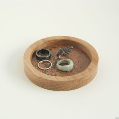 Moon 10 Schmucktablett aus Holz mit oxidiertem Kupfer 