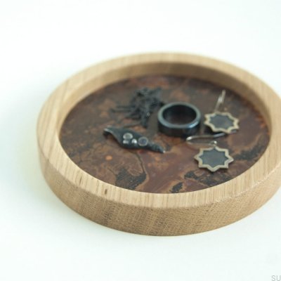 Moon 12 Schmucktablett aus Holz mit oxidiertem Kupfer 