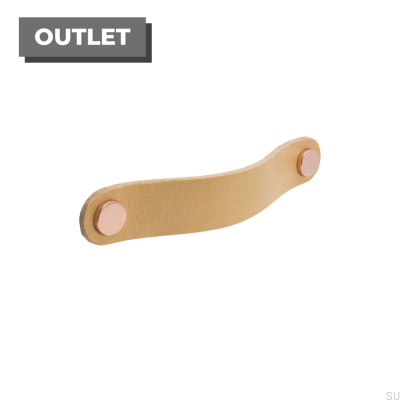 Langer Möbelgriff Loop Round 128, Naturleder mit Kupfer