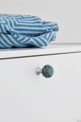 Bead Straight 28 Möbelknopf Marmorgrün mit Silber