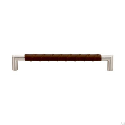 Länglicher Möbelgriff Standard 12 192 Braunes Leder, Edelstahl