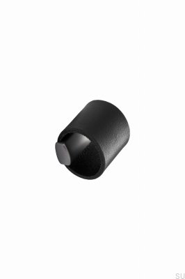 Möbelknopf Drum 32 aus Metall, silberfarben, mit schwarzem Leder