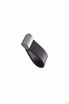 Möbelknopf Strap 16 Leder Dunkelbraun mit Silber