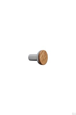 Bis 24 Möbelknopf aus Holz, Eiche mit Chrom