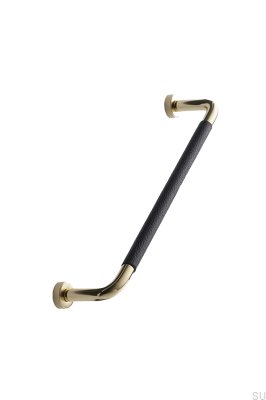 Lounge 160 Länglicher Möbelgriff Messing Gold poliert mit braunem Leder 
