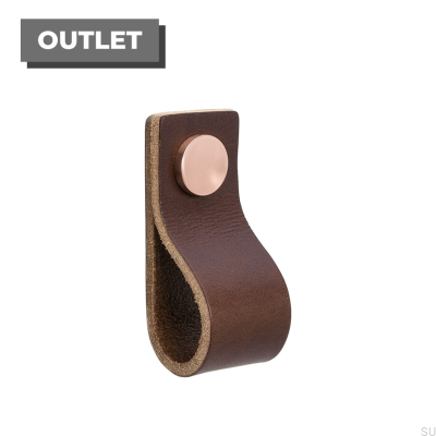 Möbelknopf Loop 65, braunes Leder mit Kupfer