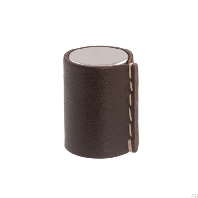 Läderknopp Möbelknopf Chrom poliert und braun