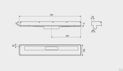 Linienablauf 1003 700 Rechter Flansch Wand Stahl