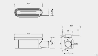 Ablaufmodul mit 50 mm horizontalem Seitenabgang mit abnehmbarem Siphon