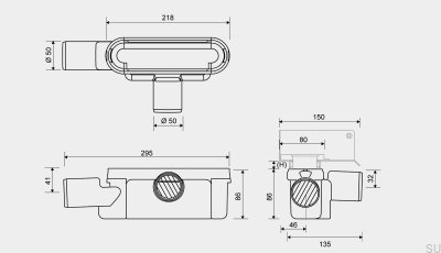 Ablaufmodul mit zwei waagerechten Abläufen 50 mm mit herausnehmbarem Siphon