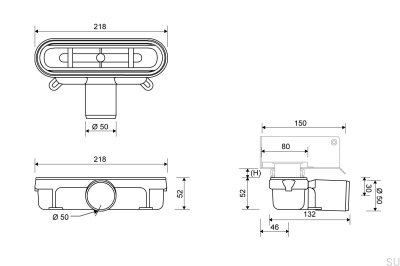 Ablaufmodul mit waagerechtem Abgang 50 mm mit mechanischer Geruchssperre