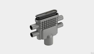 Ablaufmodul mit senkrechtem Abgang 75 mm mit herausnehmbarem Siphon und vier seitlichen Anschlüssen