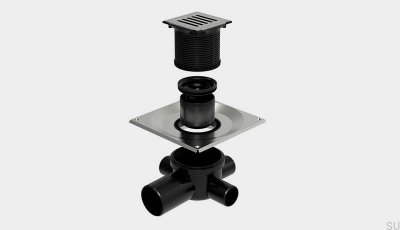 ClassicLine Column eckige Ablaufgarnitur mit waagerechtem Abgang 75 mm und seitlichen Anschlüssen