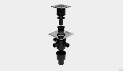 ClassicLine Column eckige Ablaufgarnitur mit senkrechtem Abgang 75 mm und seitlichen Anschlüssen