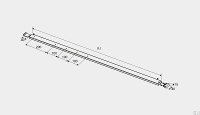 GlassLine Linke obere Schiene, gebürsteter Stahl