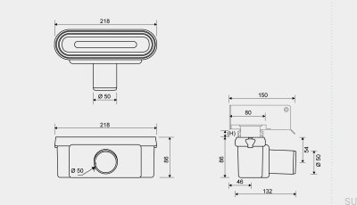 Ablaufmodul mit waagerechtem Abgang 50 mm mit herausnehmbarem Siphon