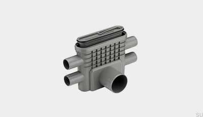 Ablaufmodul mit waagerechtem Abgang 75 mm mit herausnehmbarem Siphon und vier seitlichen Anschlüssen