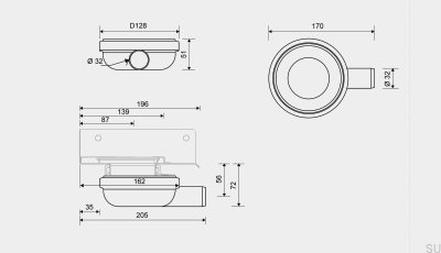 Eckablaufmodul mit waagerechtem Abgang 32 mm