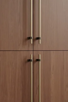 Bond 160 Aluminium gebürstetes Gold mit länglichem Möbelgriff aus Antikbronze