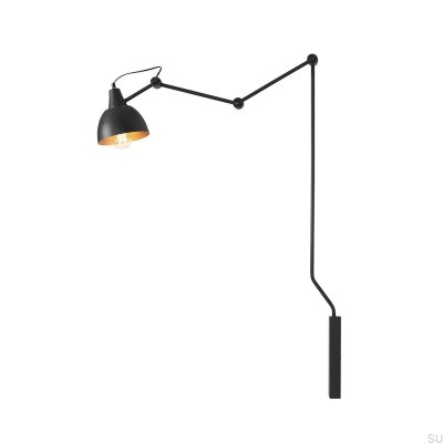 Lange schwarze Wandlampe „Aida“ aus Metall (mittig goldener Schirm)