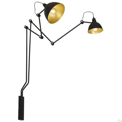 Aida 2 Wandlampe aus schwarzem Metall (mittig goldener Schirm)