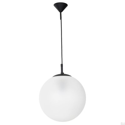 Globe Hängelampe aus schwarzem Metall mit milchigem Schirm
