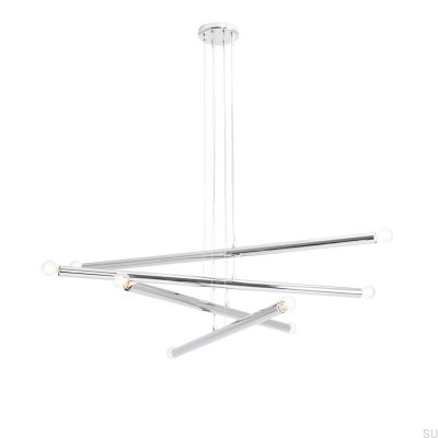 Hängelampe Tubo 8 aus Metall, silberfarben, Chrom