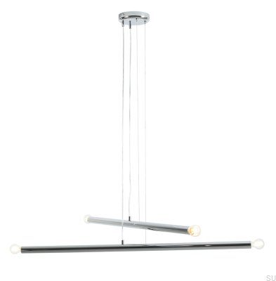 Hängelampe Tubo 4 aus Metall, silberfarben, Chrom